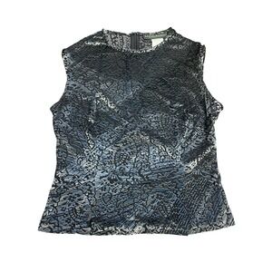 Harve Benard VTG 90s Size 10 Black Gray Stretch Velour Sleeveless Mock Neck Top